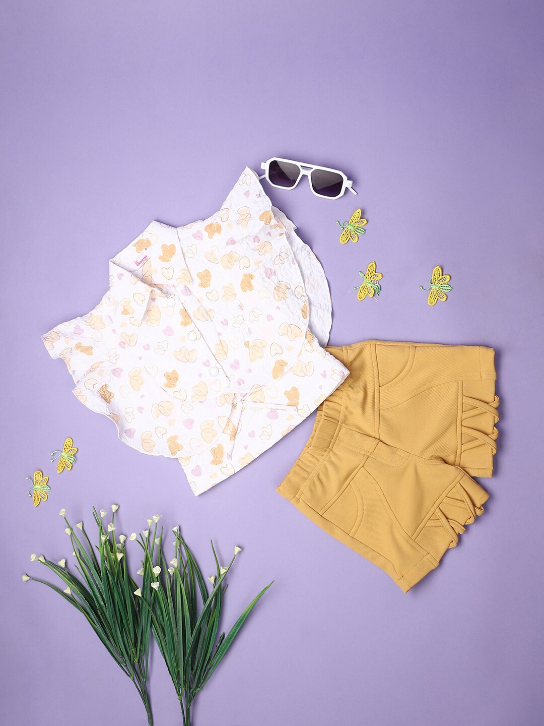 

V-Mart Girls Printed Shirt with Shorts, Yellow