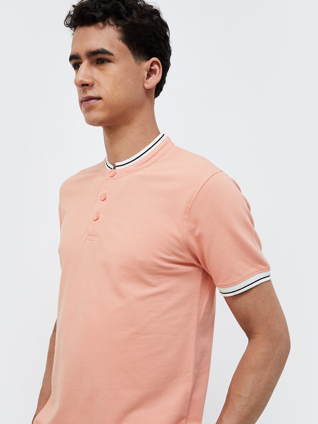 

Forca by Lifestyle Mandarin Collar Short Sleeves T-shirt, Peach