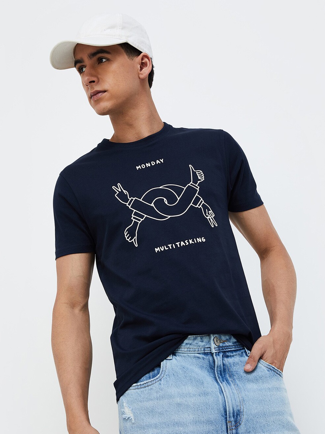 

Forca by Lifestyle Typography Printed Round Neck Short Sleeves Cotton T-shirt, Blue
