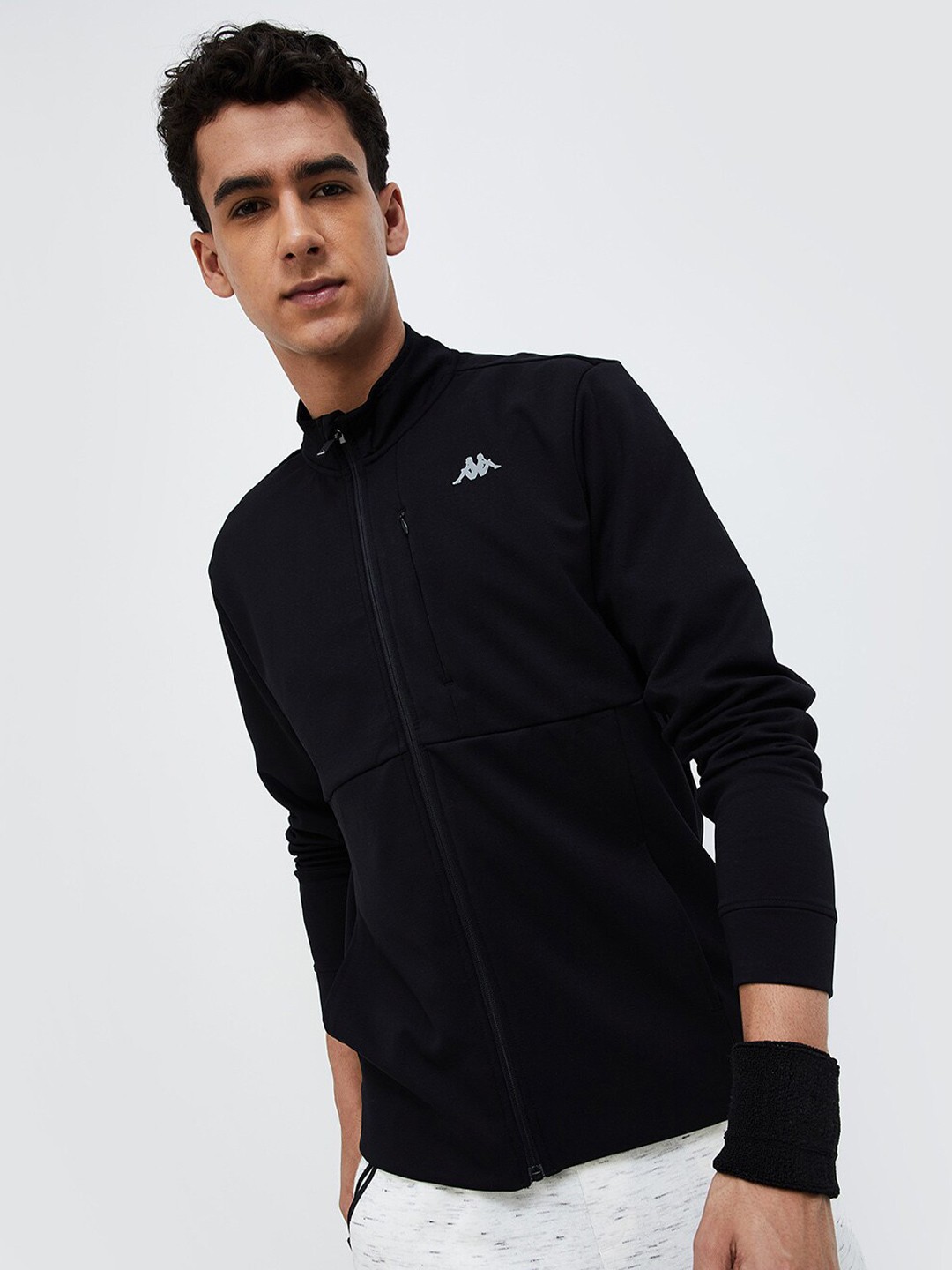 

Kappa Mock Collar Front-Open Sweatshirt, Black