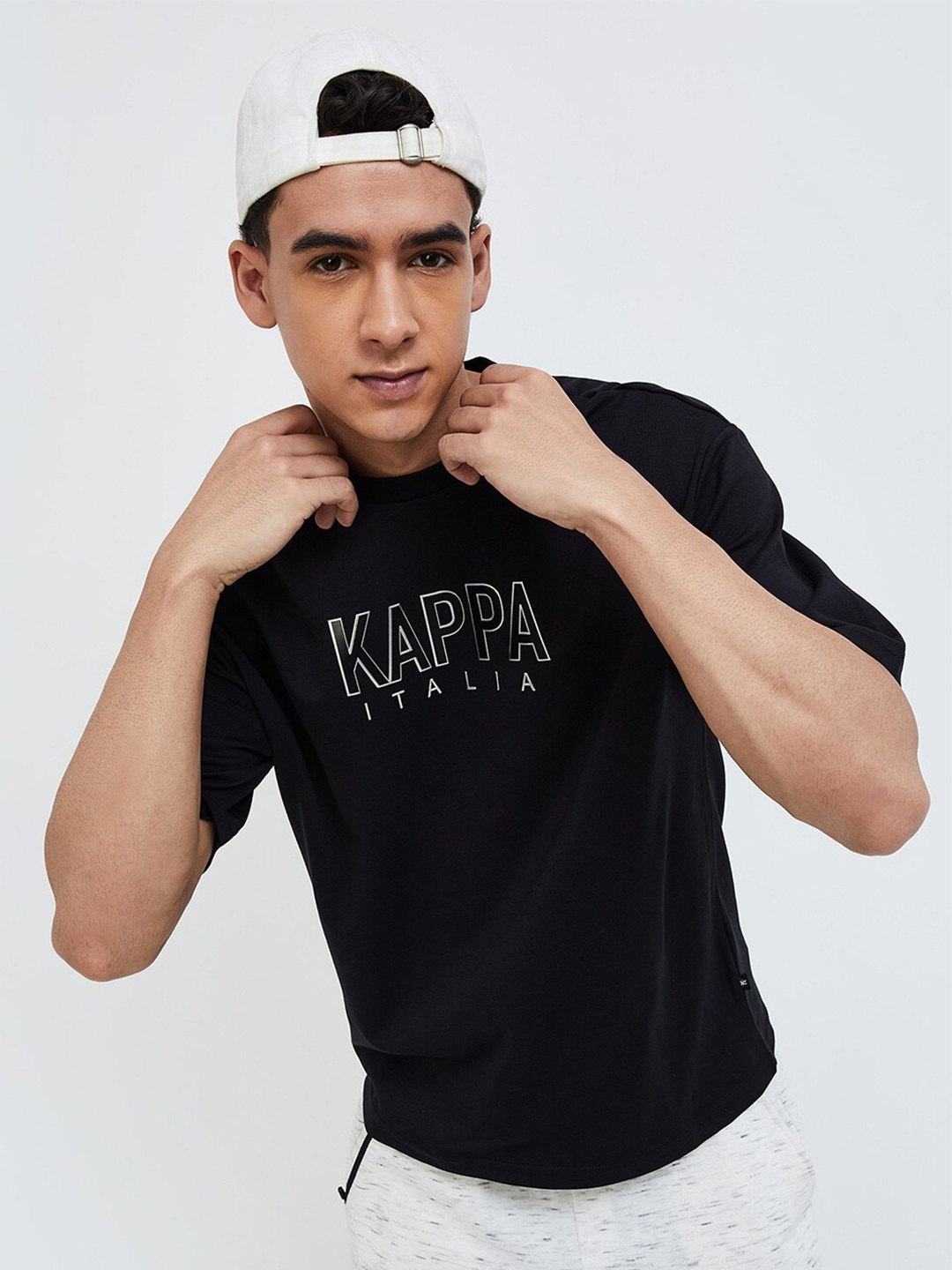 

Kappa Typography Printed Drop Shoulder Sleeves Casual T-shirt, Black