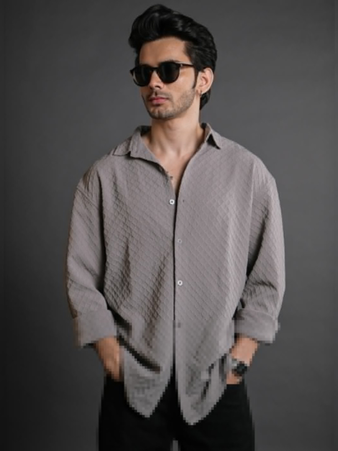 

Powerlook Grey Textured Casual Oversized Shirt