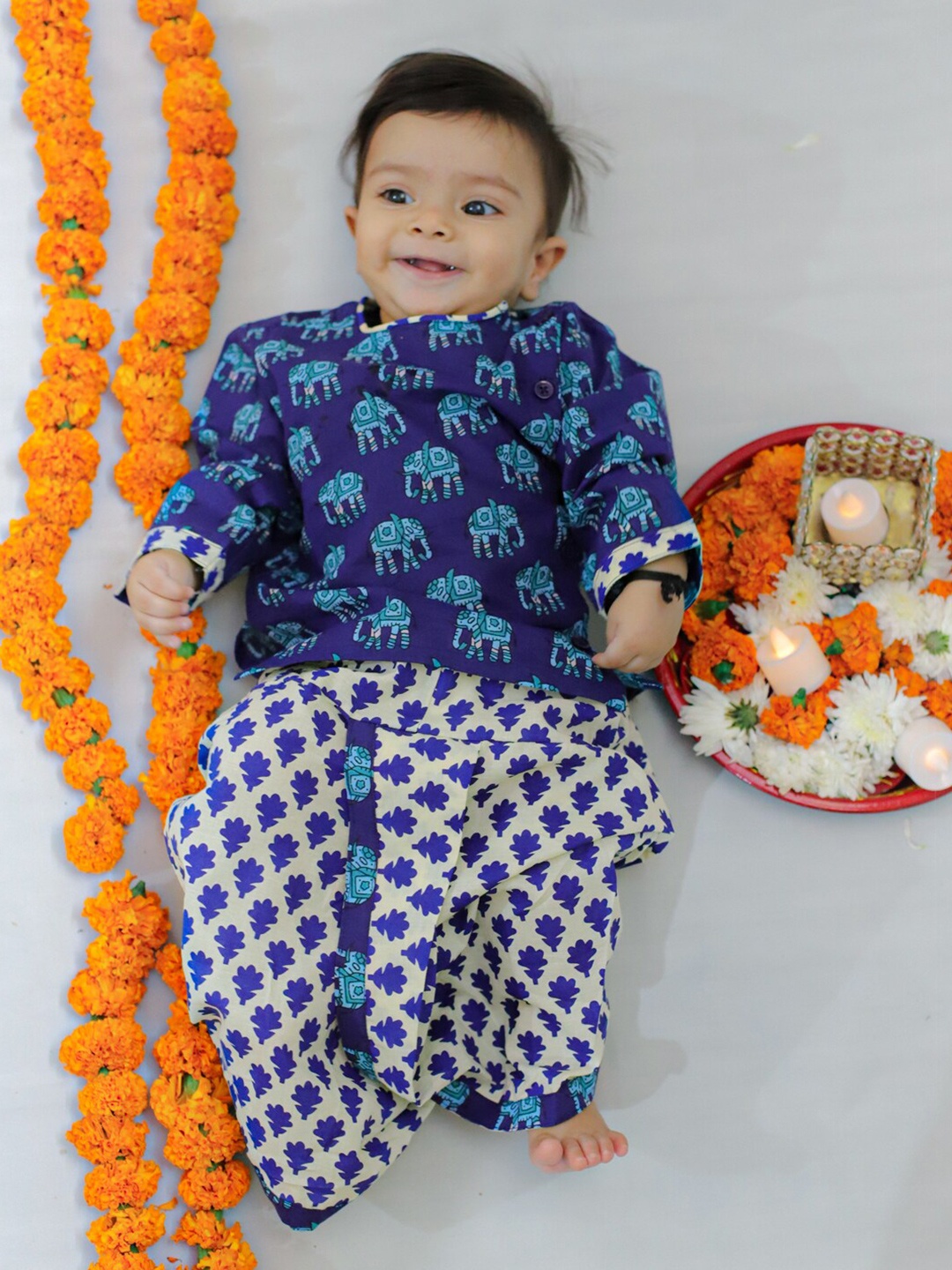 

BownBee Infants Boys Conversational Printed Pure Cotton Kurta Set, Blue