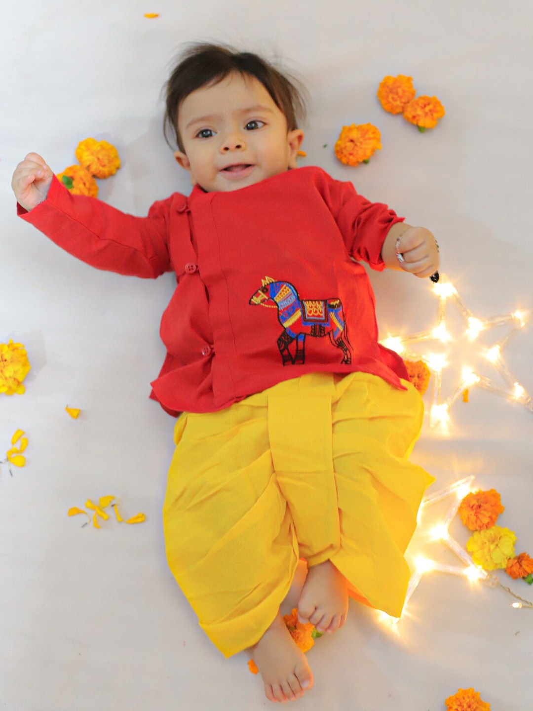 

BownBee Infants Boys Conversational Printed Pure Cotton Kurta Set, Red