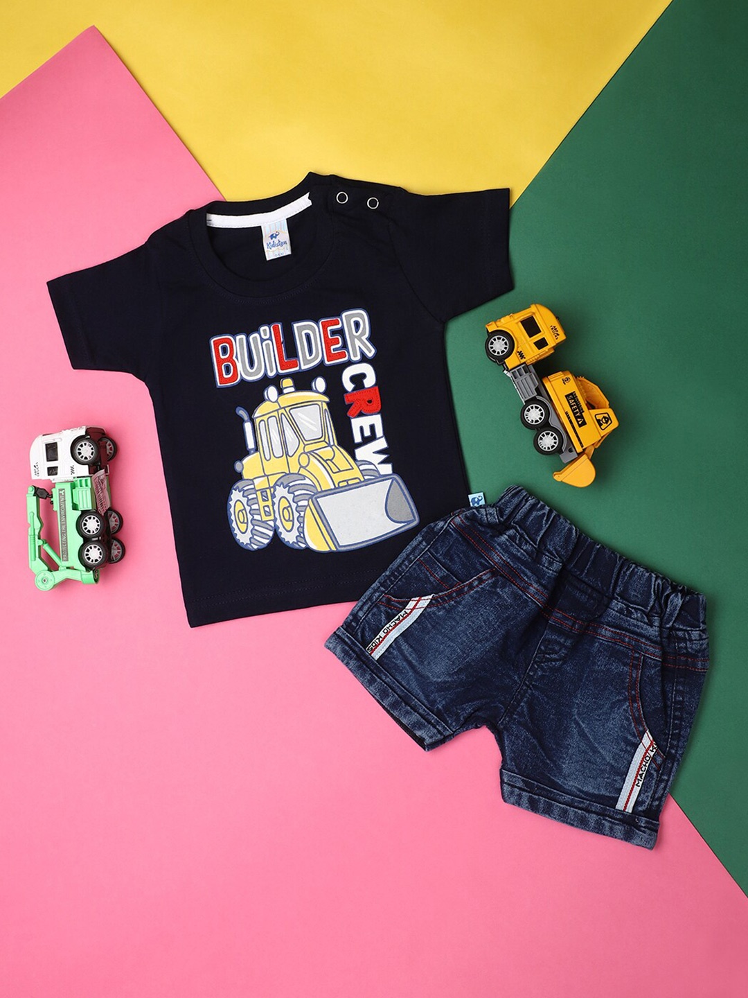 

V-Mart Unisex Kids Printed T-shirt with Shorts, Navy blue