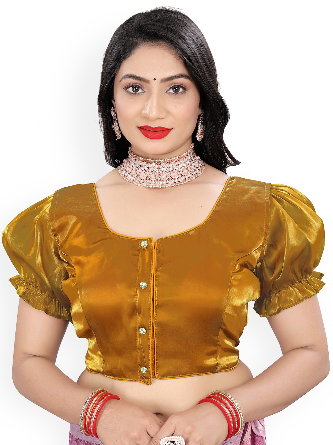 

Reeta Fashion Short Organza Short Puff Sleeves Readymade Blouse, Copper