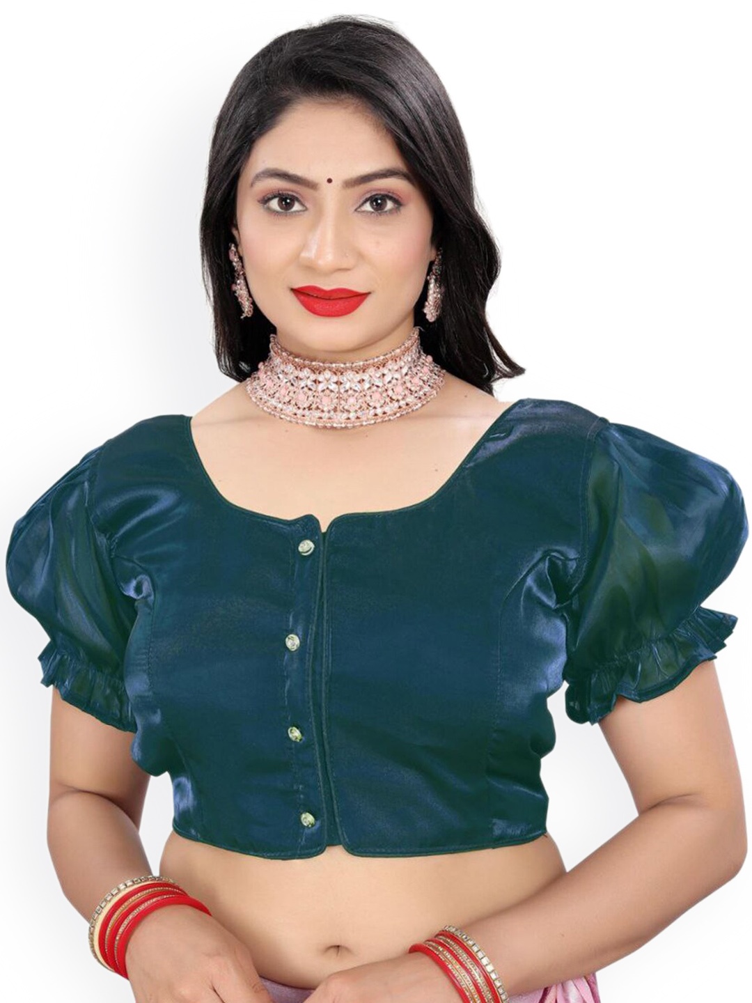 

Reeta Fashion Short Organza Short Puff Sleeves Readymade Blouse, Blue