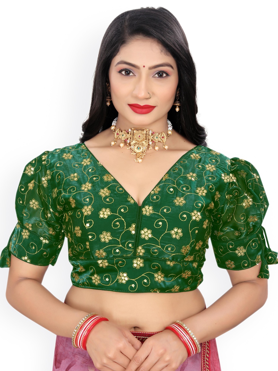 

Reeta Fashion Embroidered Saree Blouse, Green