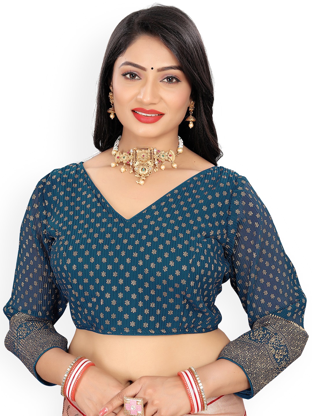 

Reeta Fashion Embellished Padded Saree Blouse, Blue