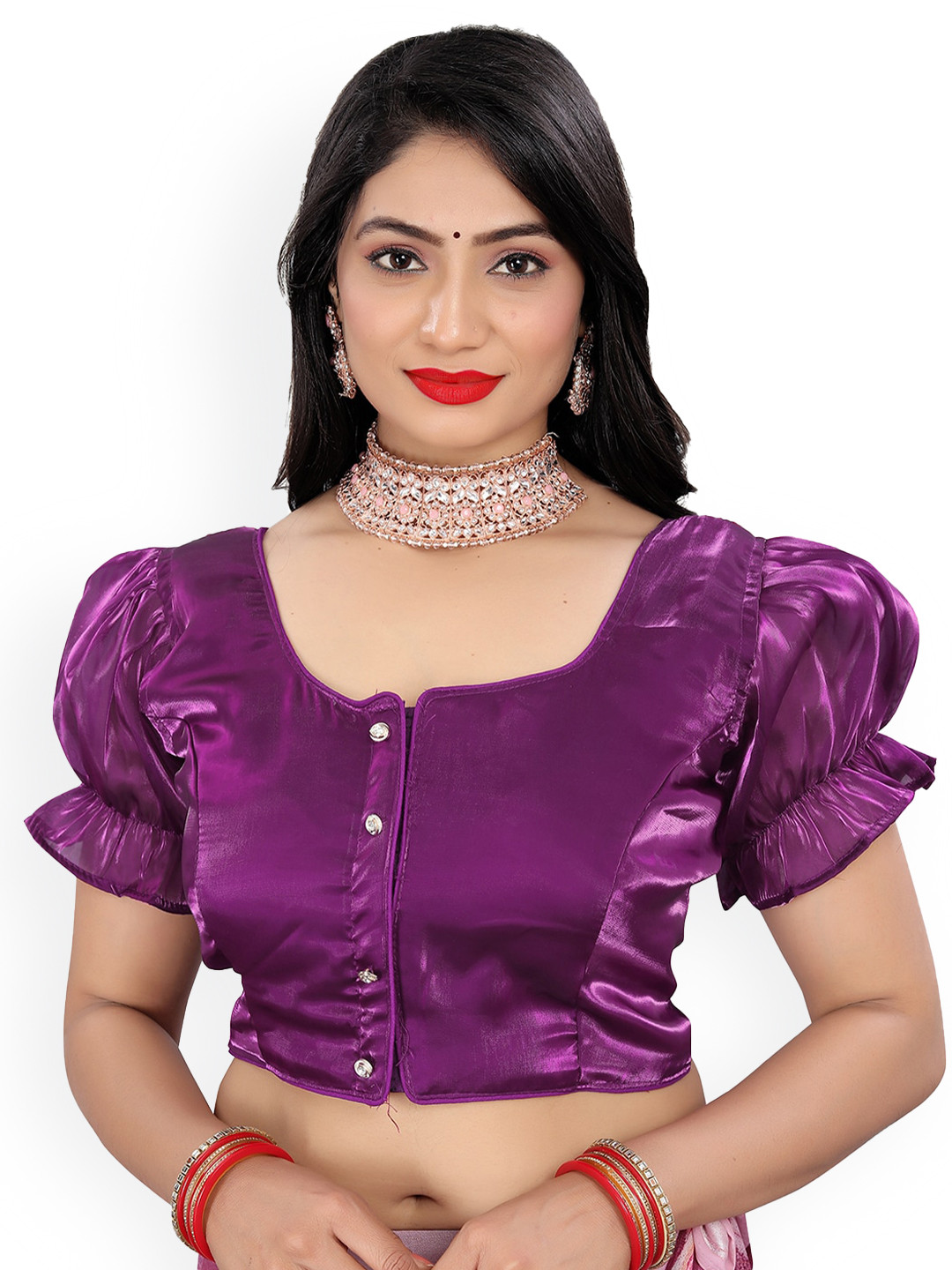 

Reeta Fashion Short Puff Sleeves Saree Blouse, Purple