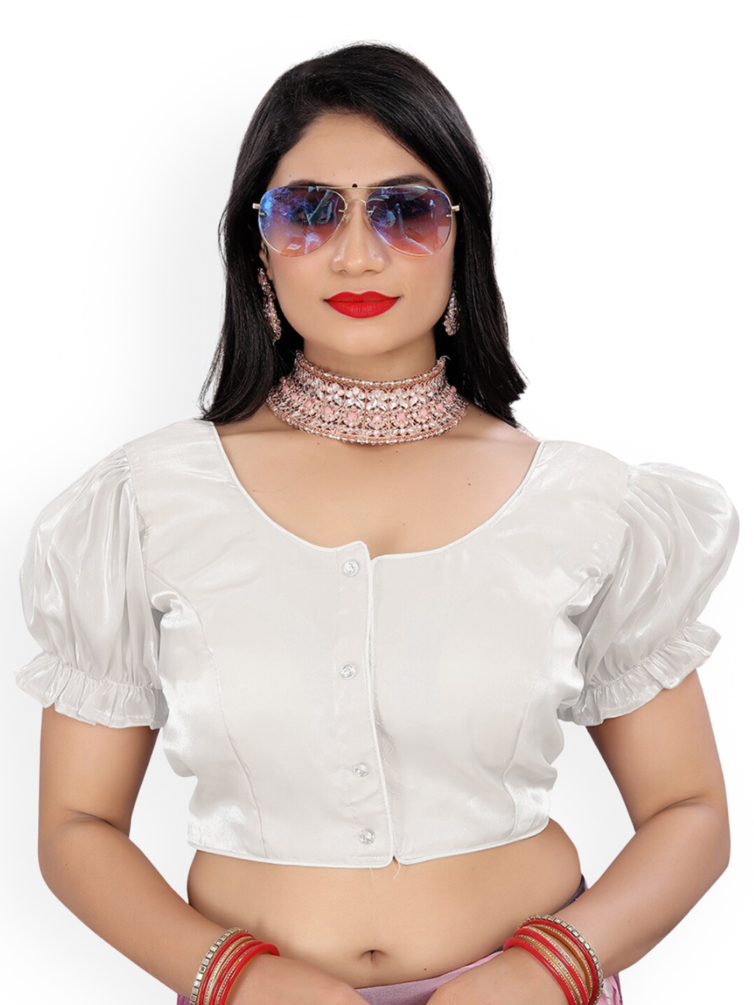 

Reeta Fashion Short Puff Sleeves Saree Blouse, White