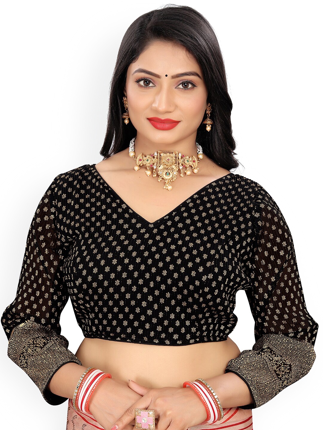 

Reeta Fashion Printed Padded Saree Blouse, Black