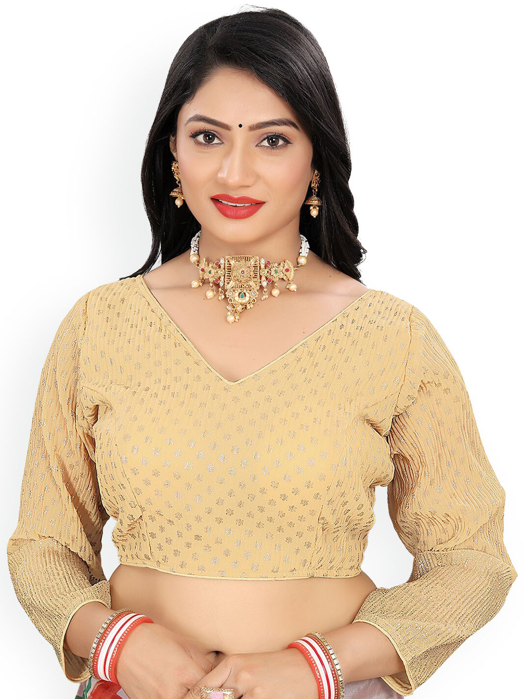

Reeta Fashion Printed Padded Saree Blouse, Gold