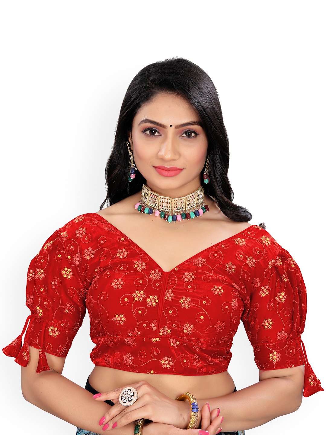 

Reeta Fashion Embroidered Saree Blouse, Red