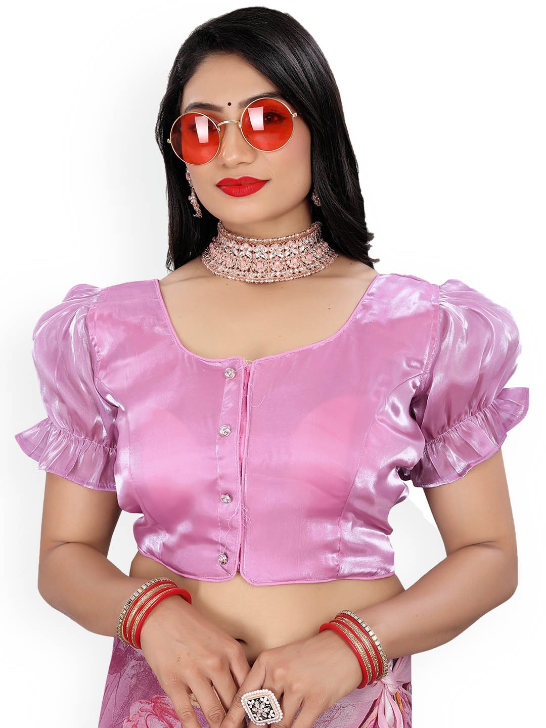 

Reeta Fashion Short Puff Sleeves Saree Blouse, Pink
