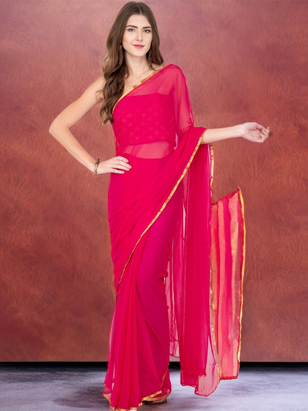 

CLAFOUTIS Poly Chiffon Saree, Pink