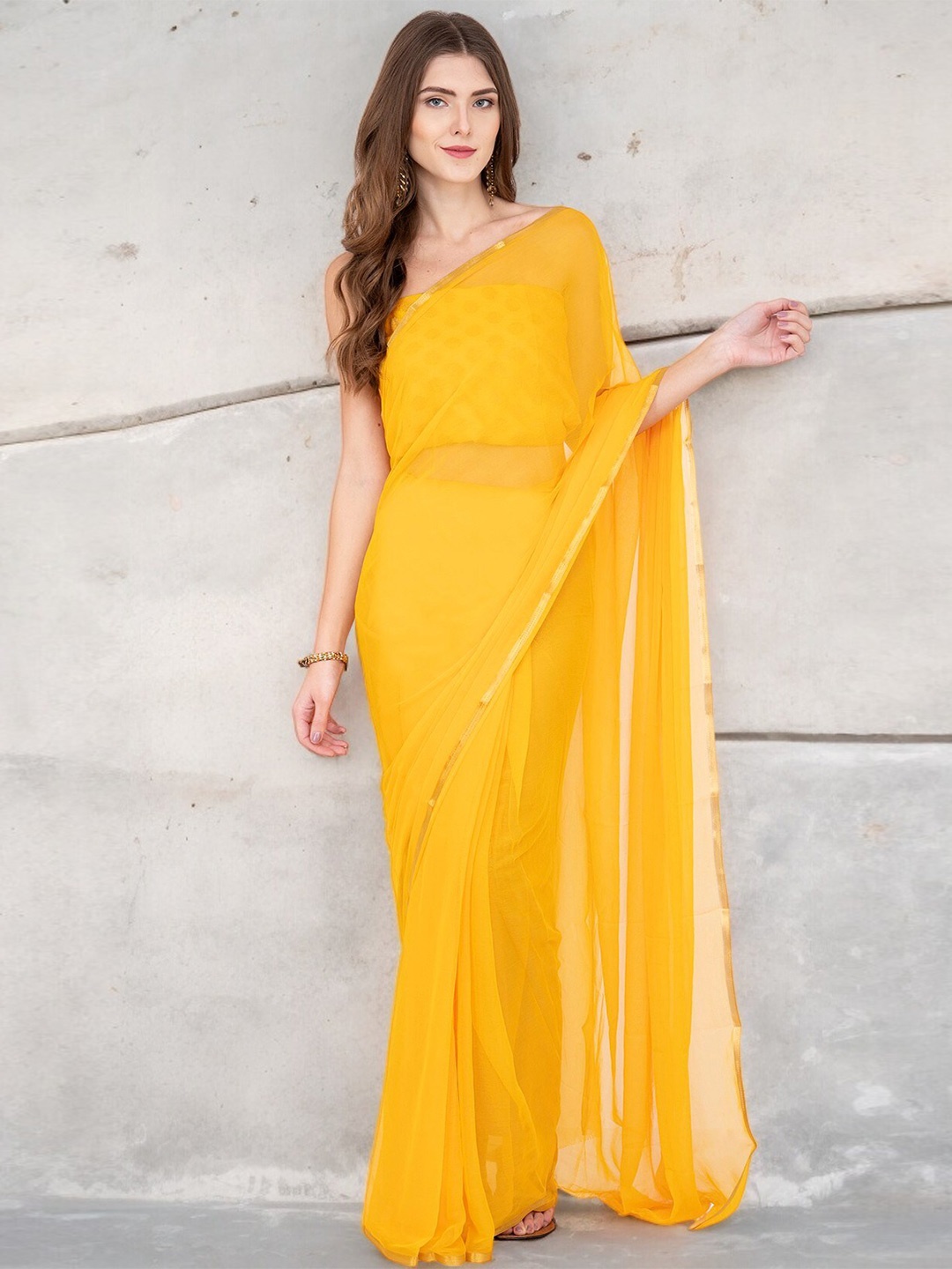 

CLAFOUTIS Poly Chiffon Saree, Yellow