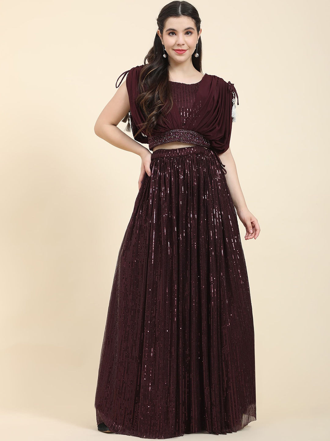 

AMOHA TRENDZ Embroidered Top With Skirt Co-ord, Purple