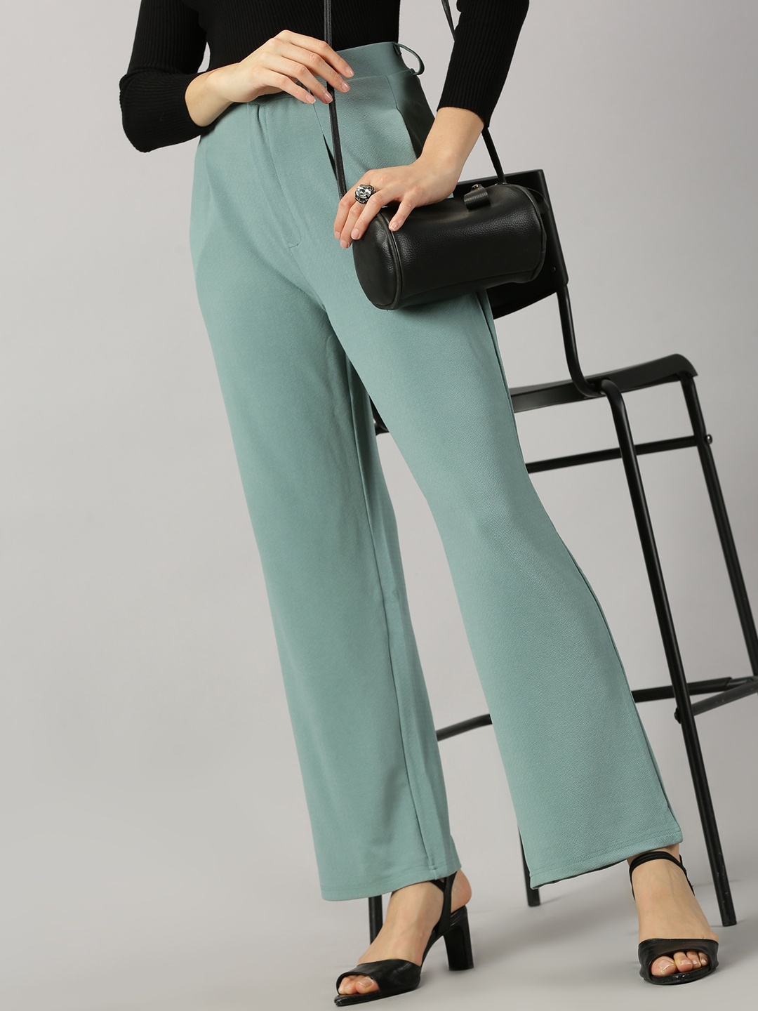 

AUSK Women Relaxed High-Rise Pleated Parallel Trousers, Sea green