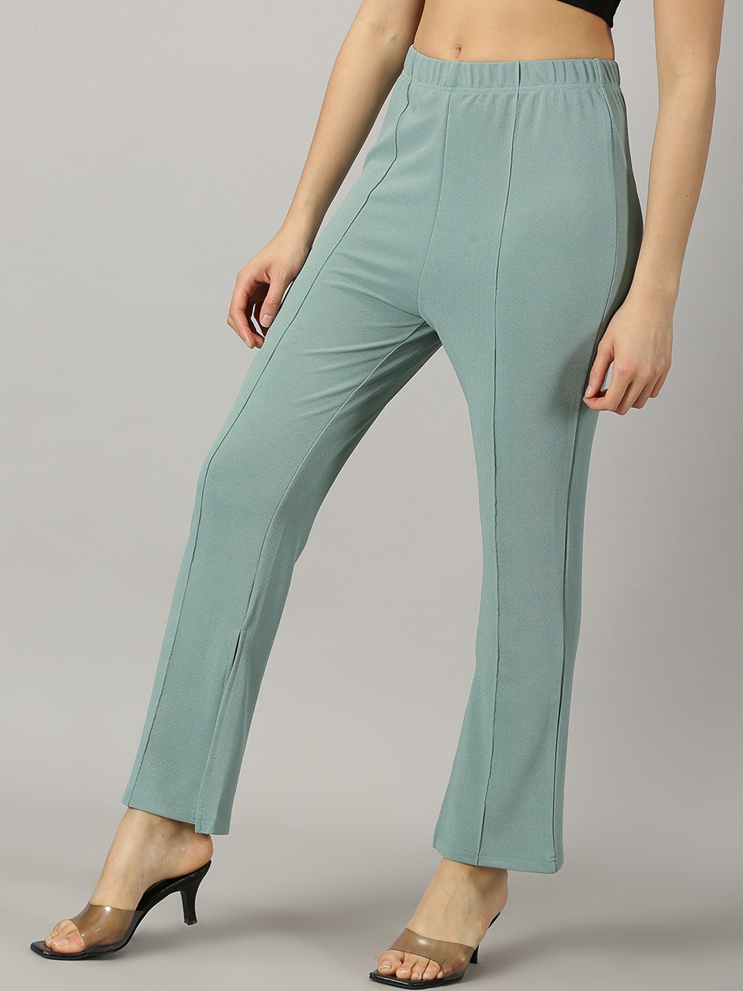 

AUSK Women Relaxed Slim Fit High-Rise Regular Trousers, Sea green