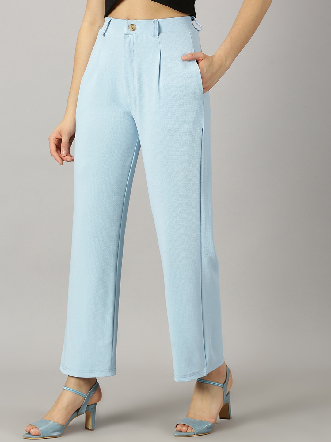 

AUSK Women Relaxed High-Rise Pleated Trouser, Turquoise blue