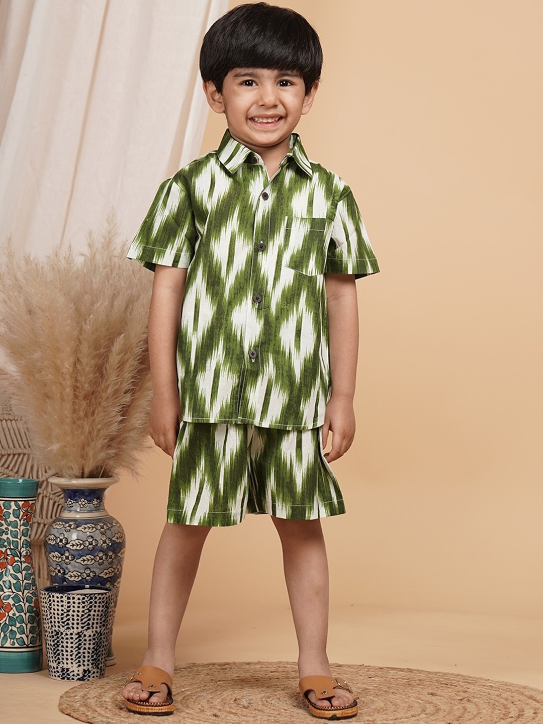 

UNBIND Boys Printed Pure Cotton Clothing Set, Green
