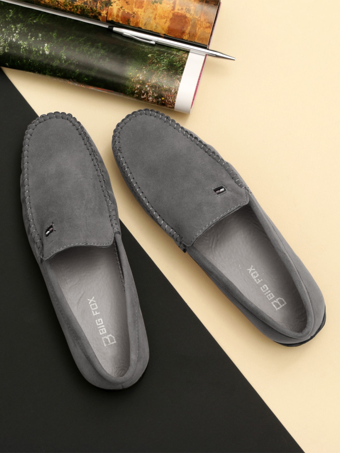 

Big Fox Men Round Toe Lightweight Suede Loafers, Grey