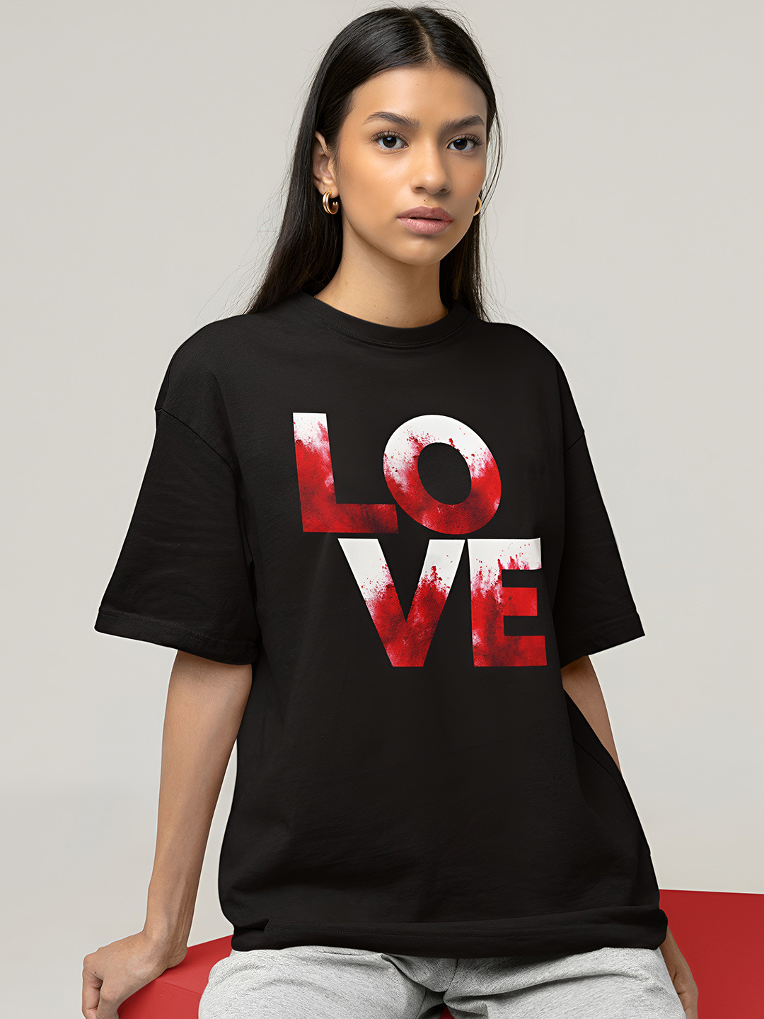 

Beetein Lamhein Typography Drop-Shoulder Sleeves Bio Finish Oversized Pure Cotton T-shirt, Black
