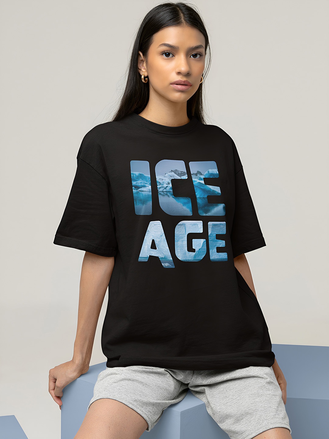 

Beetein Lamhein Drop-Shoulder Sleeves Typography Print Bio Finish Cotton Oversized T-shirt, Black