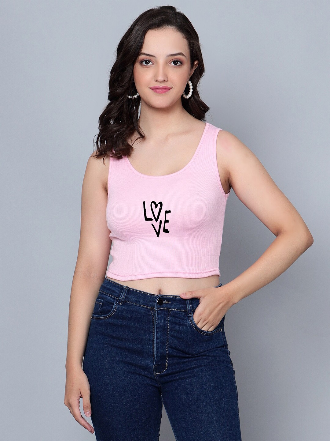 

Fashion And Youth Cotton Round Neck Sleeveless Crop Fitted Casual Top, Pink