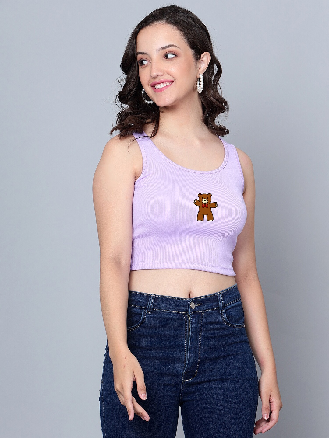 

Fashion And Youth Graphic Printed Crop Top, Lavender
