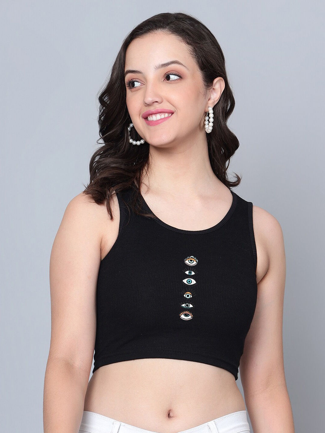 

Fashion And Youth Round Neck Tank Crop Top, Black