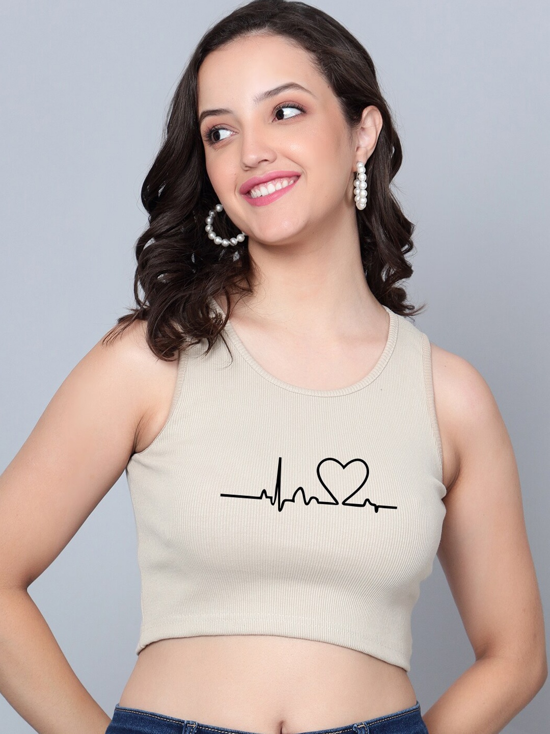 

Fashion And Youth Sleeveless Crop Tank Top, Beige