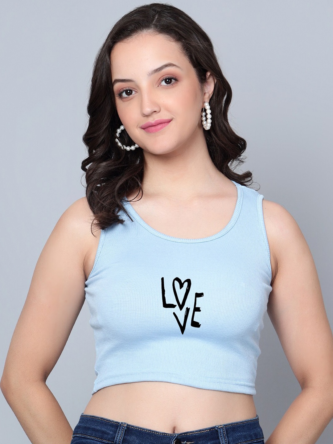 

Fashion And Youth Graphic Printed Crop Top, Turquoise blue
