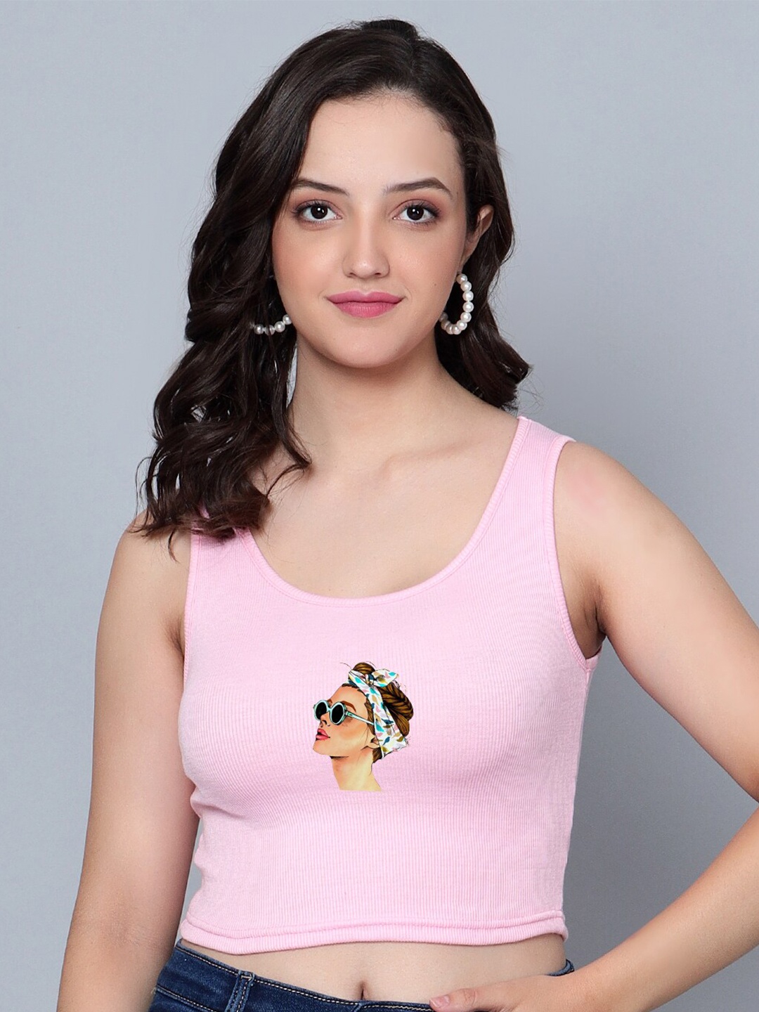 

Fashion And Youth Round Neck Tank Crop Top, Pink