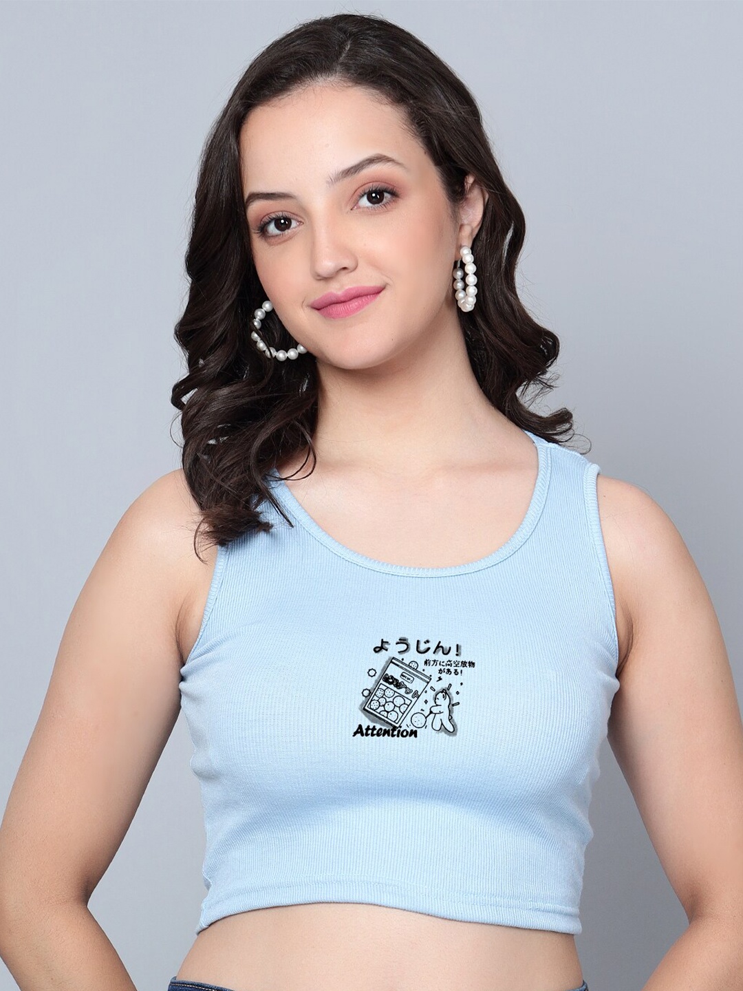 

Fashion And Youth Typography Printed Crop Top, Turquoise blue