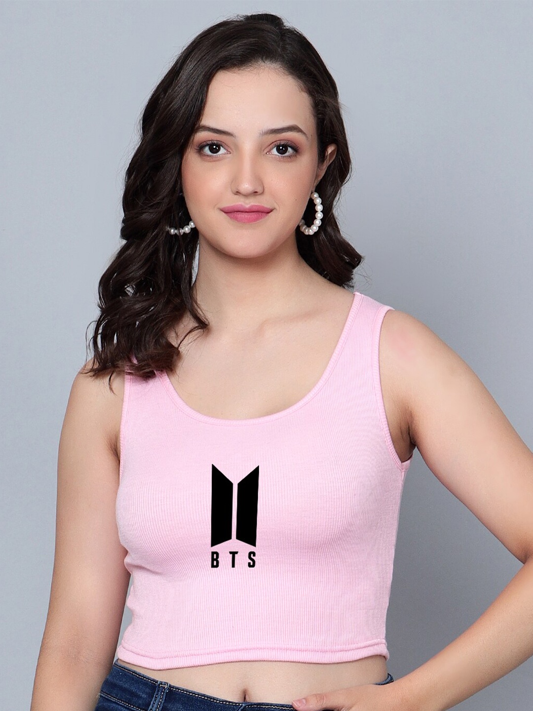 

Fashion And Youth Graphic Printed Sleeveless Crop Tank Top, Pink