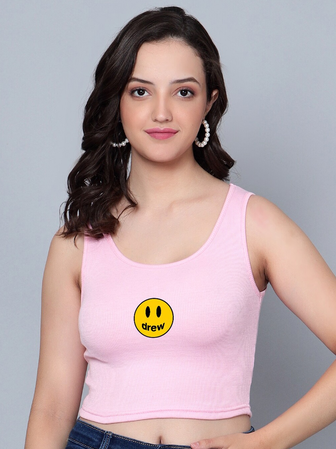 

Fashion And Youth Printed Round Neck Sleeveless Tank Top, Pink