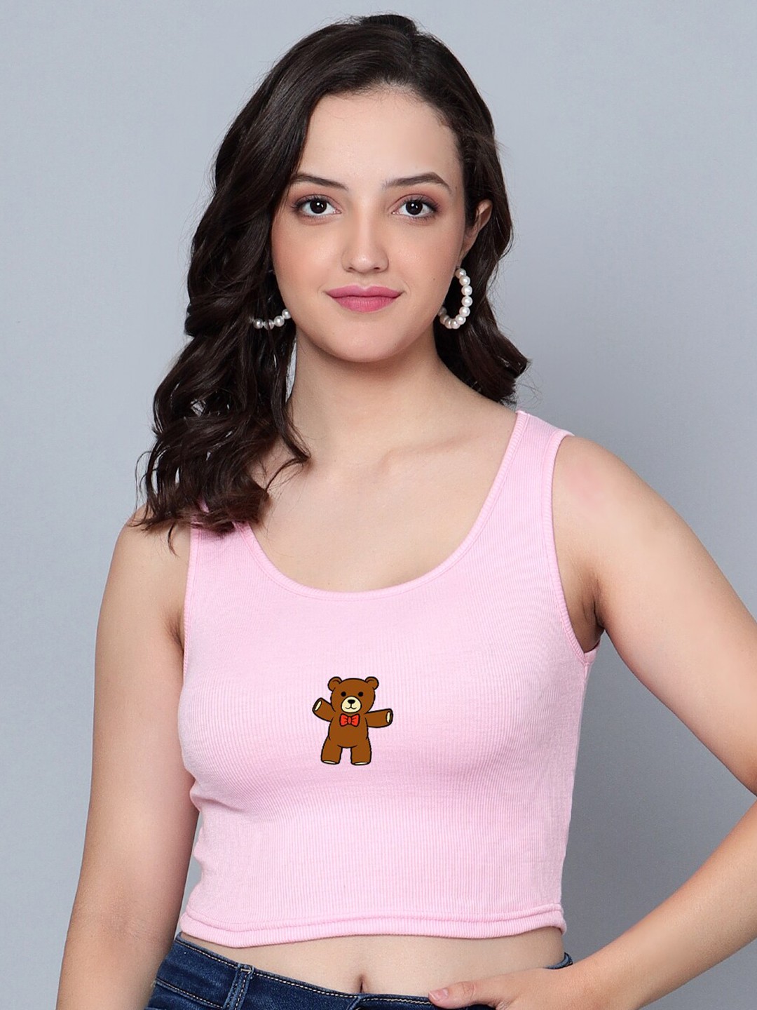 

Fashion And Youth Graphic Printed Round Neck Tank Crop Top, Pink