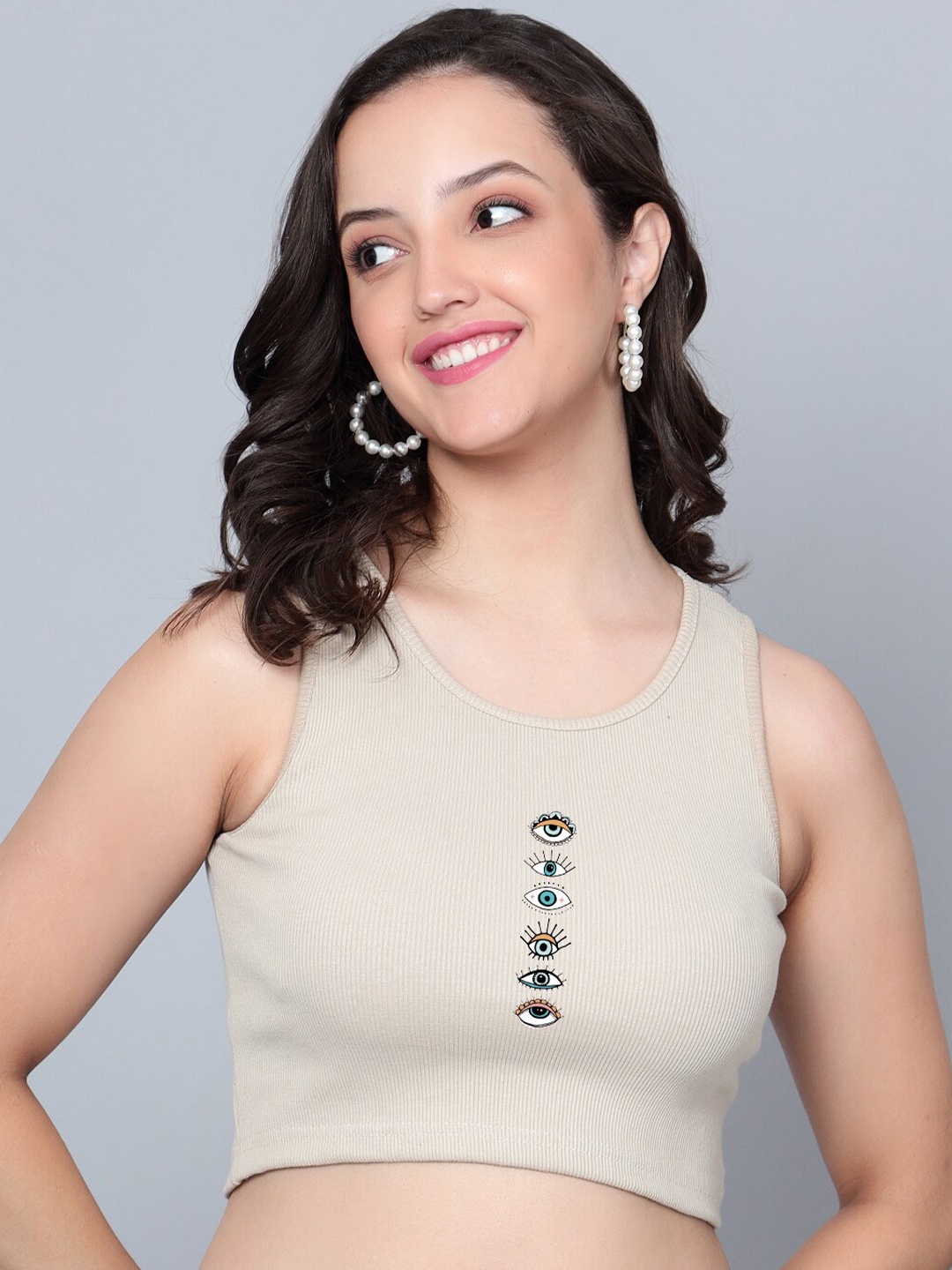 

Fashion And Youth Sleeveless Crop Tank Top, Beige