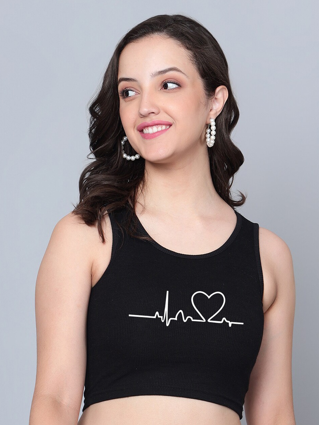 

Fashion And Youth Cotton Round Neck Sleeveless Crop Fitted Casual Top, Black