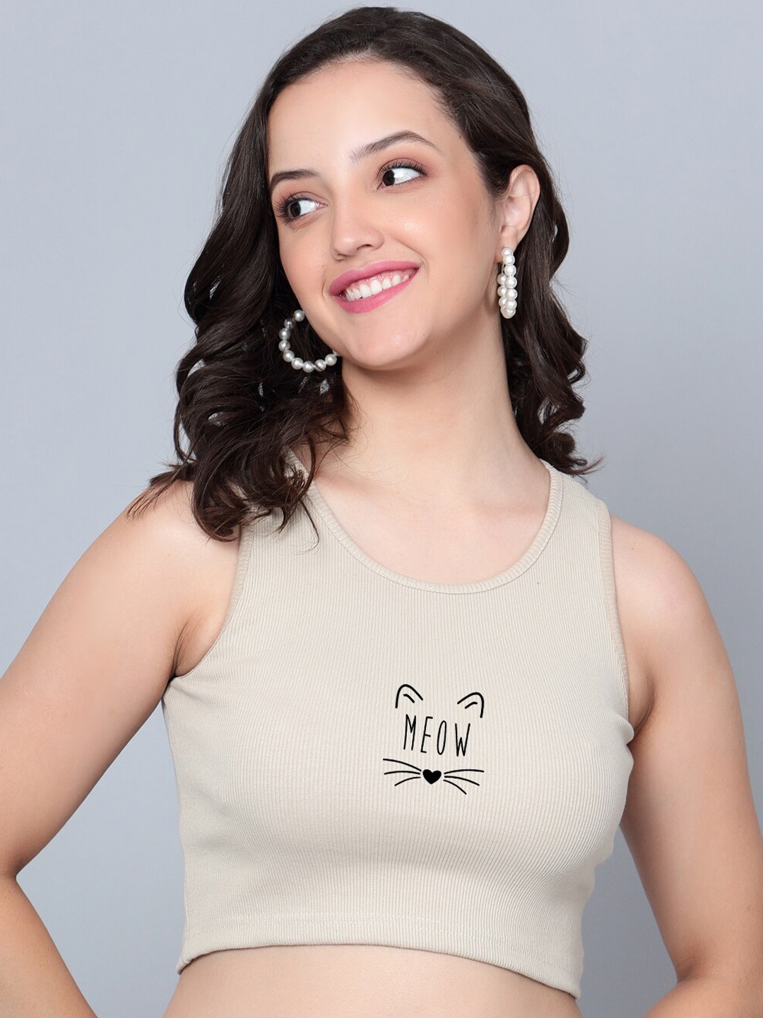 

Fashion And Youth Round Neck Sleeveless Tank Top, Beige