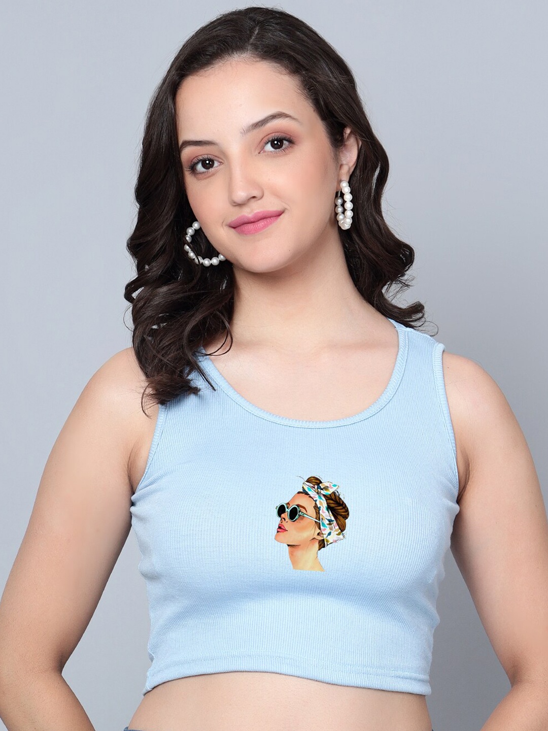 

Fashion And Youth Round Neck Crop Tank Top, Turquoise blue