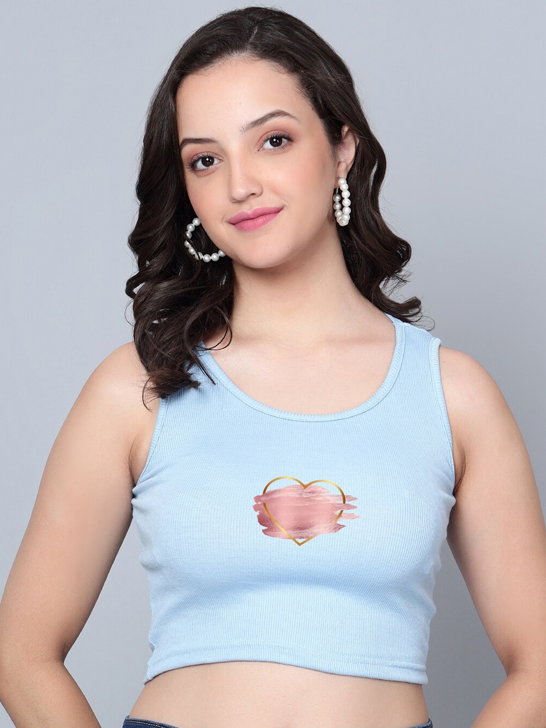 

Fashion And Youth Graphic Printed Crop Top, Turquoise blue
