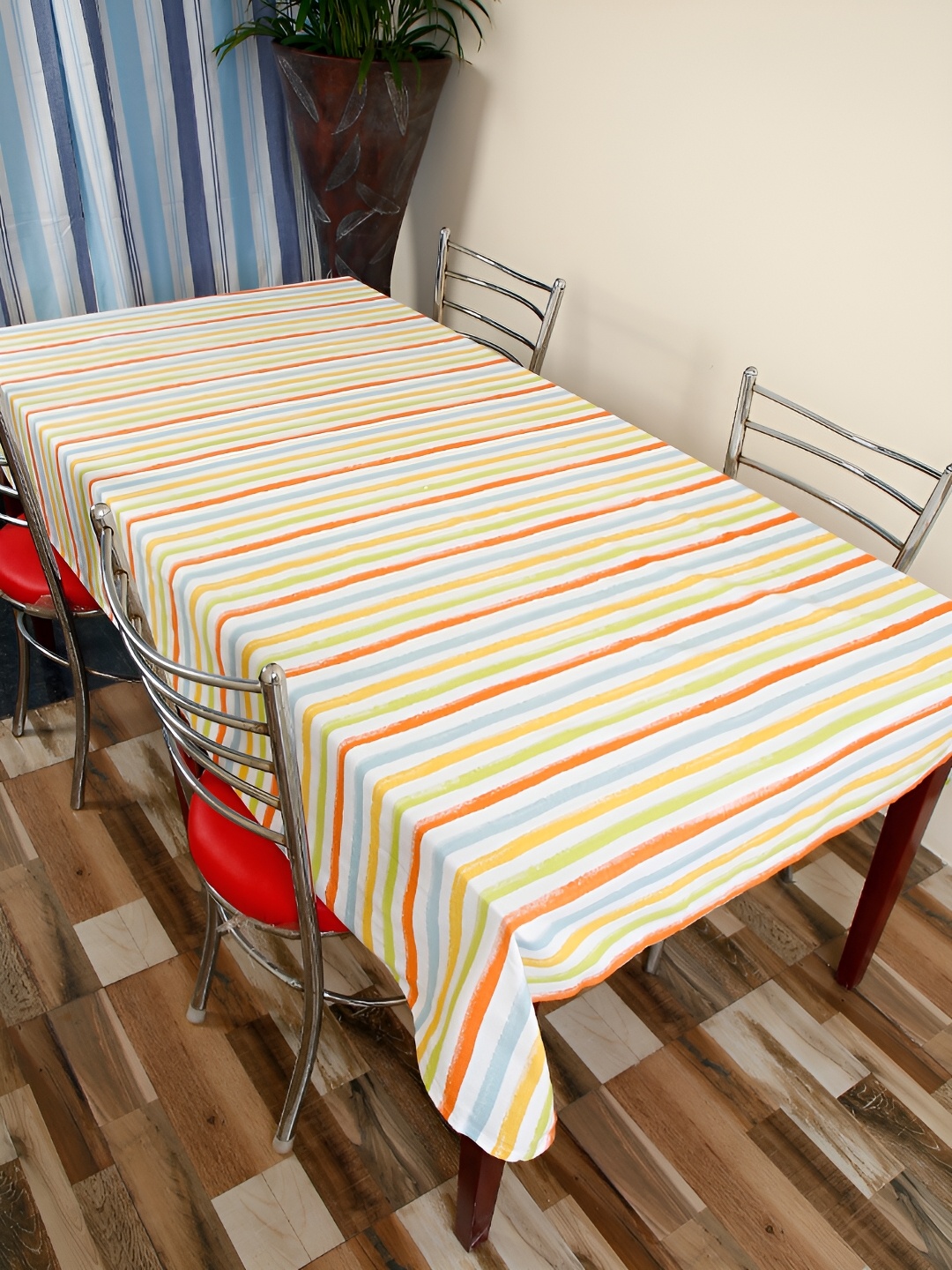 

Aura Orange Striped Cotton 4-Seater Table Cover