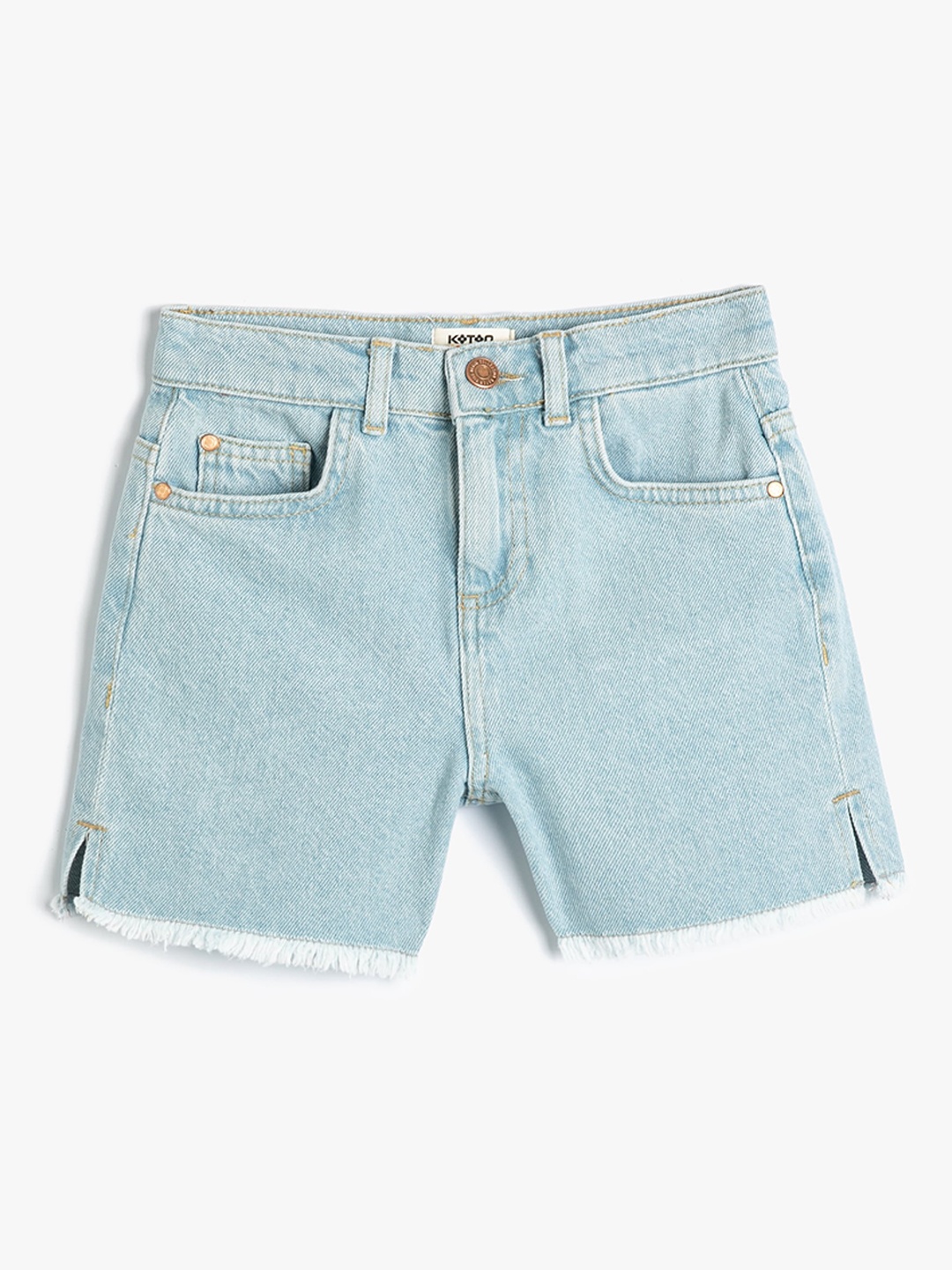 

Koton Girls Mid-Rise Pure Cotton Denim Shorts, Blue