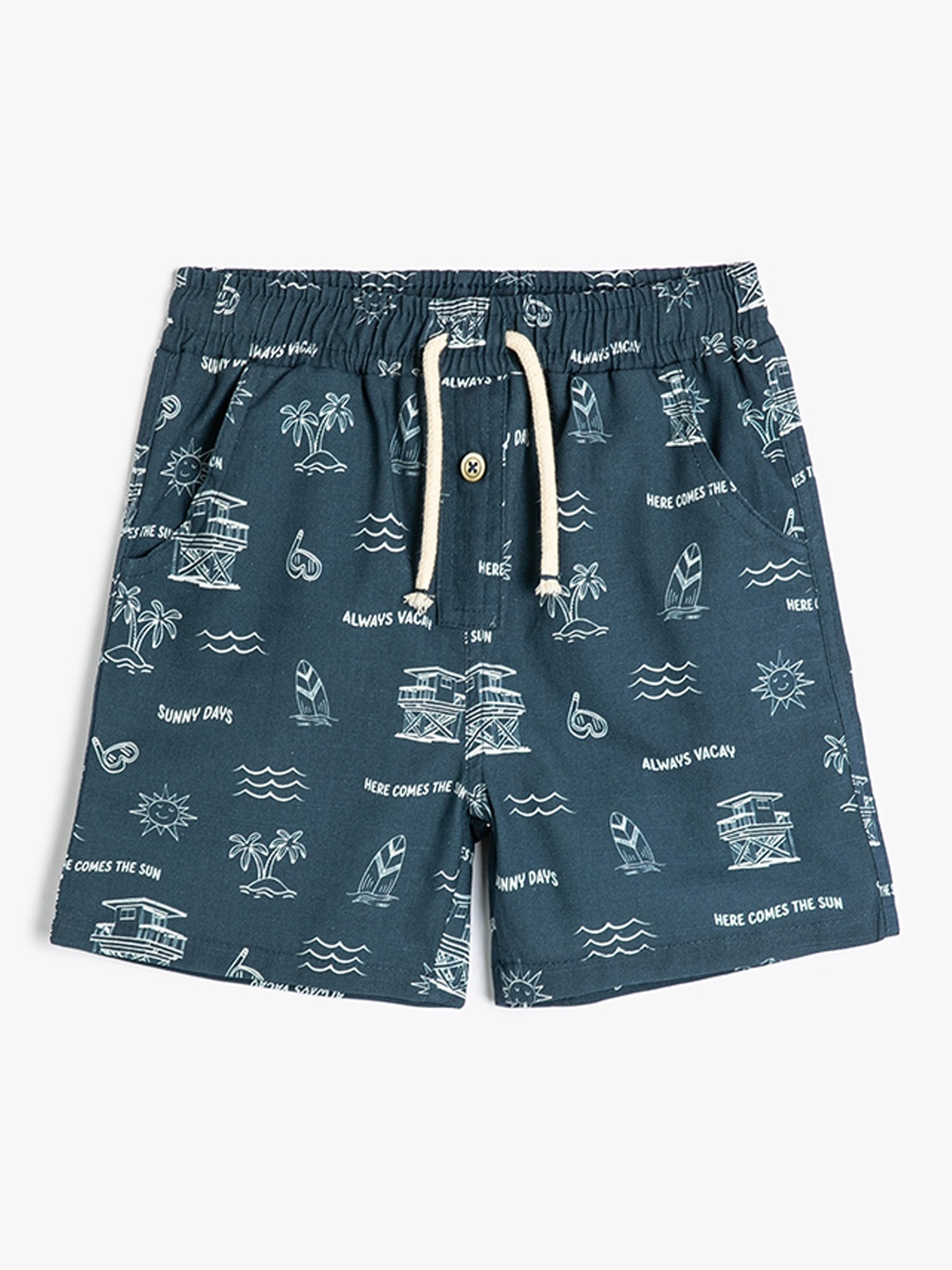 

Koton Boys Conversational Printed Pure Cotton Shorts, Navy blue