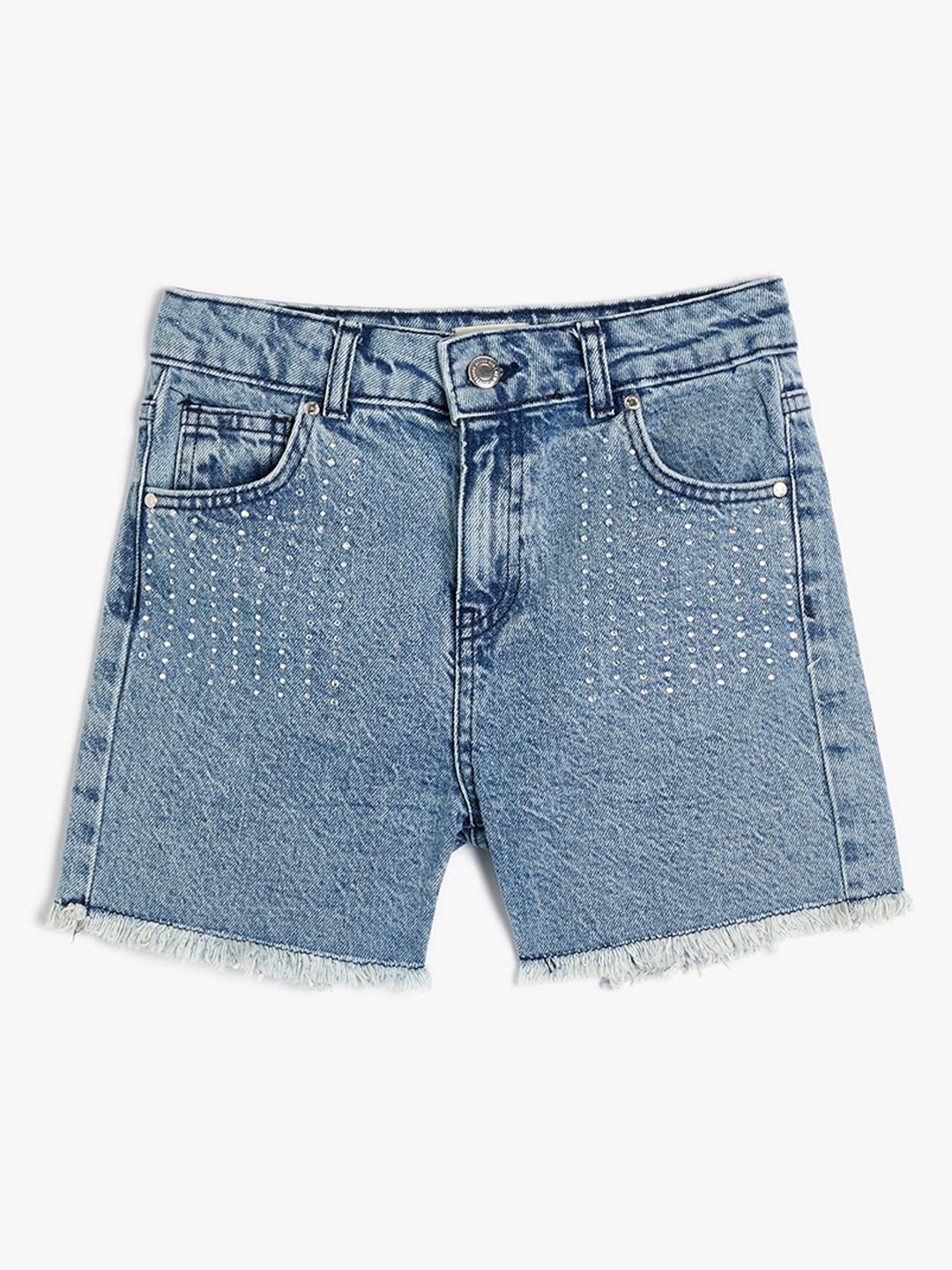 

Koton Girls Mid-Rise Pure Cotton Denim Shorts, Blue