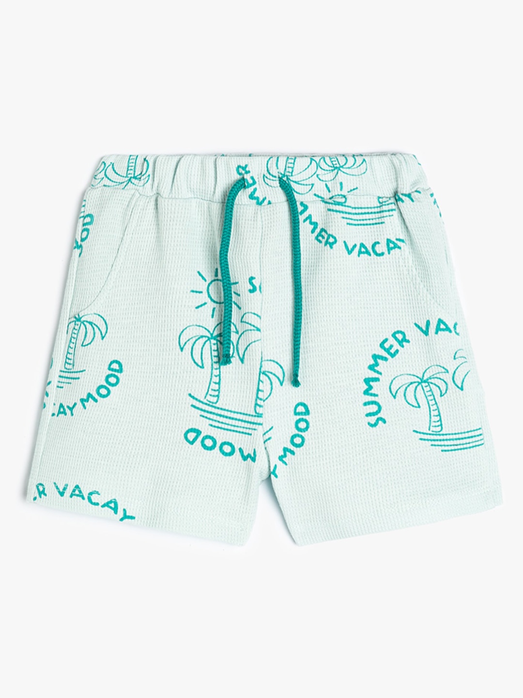 

Koton Boys Conversational Printed Pure Cotton Mid-Rise Shorts, Sea green