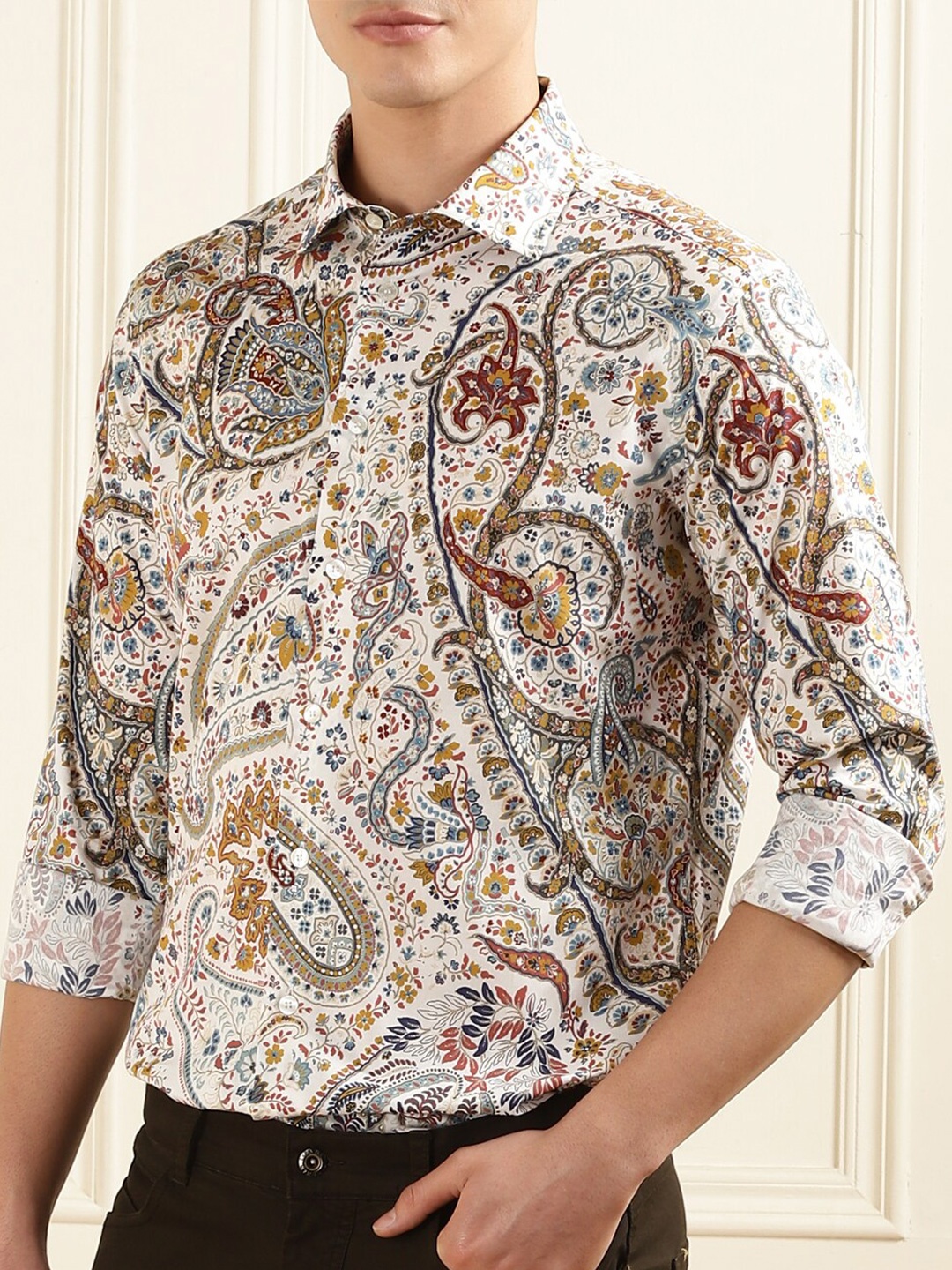 

ETRO Printed Spread Collar Long Sleeves Cotton Formal Shirt, White